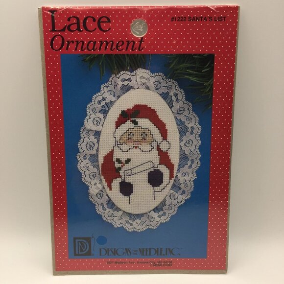 Set of 2 Counted Cross Stitch Kit Lace Ornament Santas List Shh Baby Asleep - Picture 2 of 9